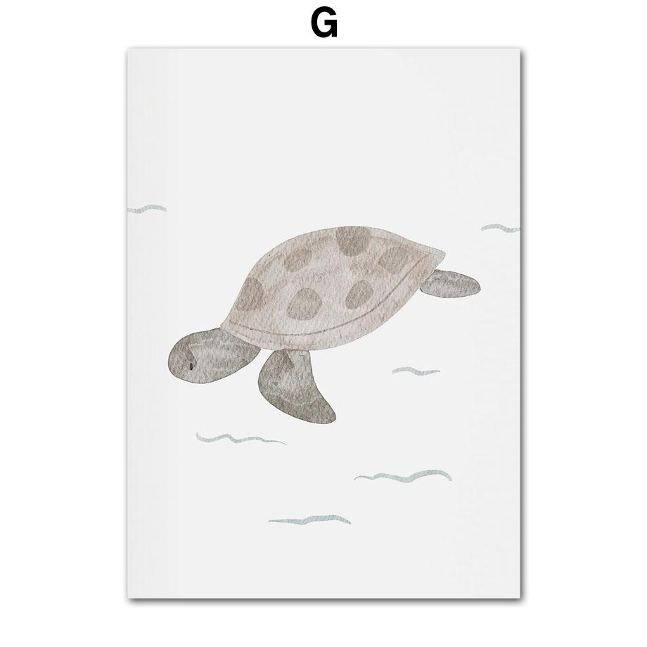 Пользовательское имя Кит Осьминог Черепаха Лебедь Морские животные Детская Настенная картина на холсте Плакат и принты Картина Декор для детской комнаты