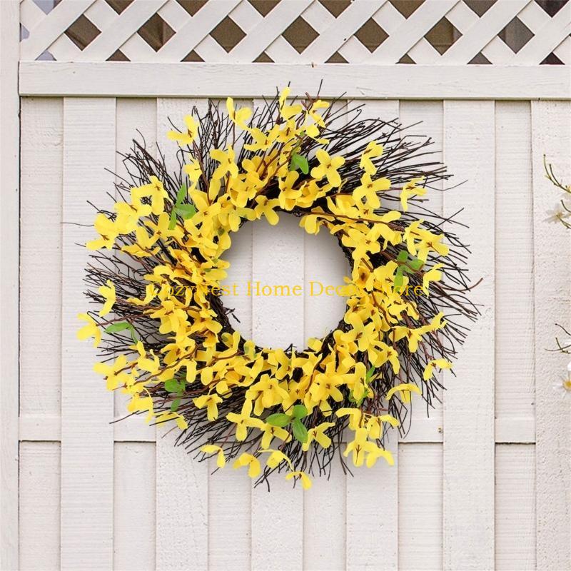 92MF Yellow Flower Wreath for Indoor and Outdoor Decorations, Artificial Spring Wreath for Front Door Wedding Decorations