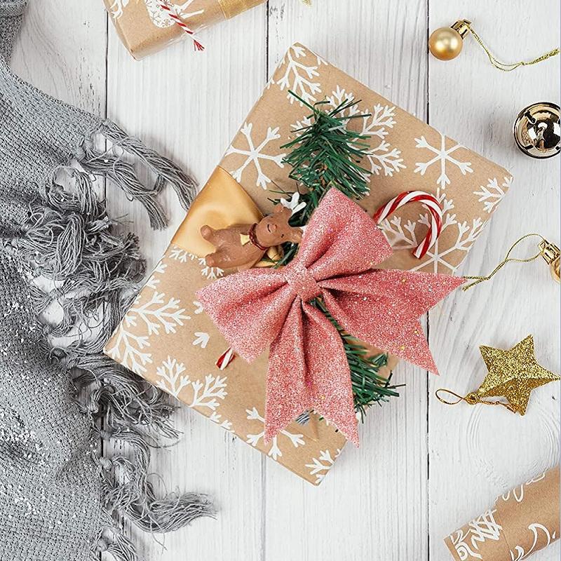 6PCS Sparkle Bow Ornaments for Christmas Tree, DIY Gift Box Decoration, Xmas New Year Party Garland Home Decor Bows Decorations