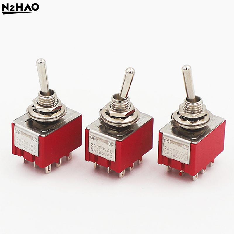 MTS-302 Switch 9Pin Toggle Switche Red 2/3Position ON-ON DPDT Mini Toggle Switches 5A/125V-2A/250V AC MTS-402 Push Button Switch