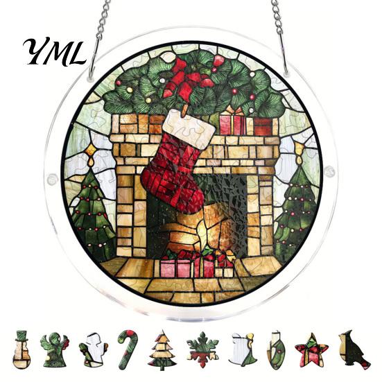Translucent Puzzle Art Christmas Acrylic Suncatcher, Holiday Tree Snowman Stockings Red Bird Sun Catcher Pet Lover Gift Idea Kit for Adults,
