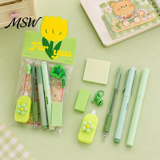 Student Homework Essentials Flower Stationery Set, Macaron Color Correction Tape And Smooth Portable for School Writing Gel Pens, Students Cute Set