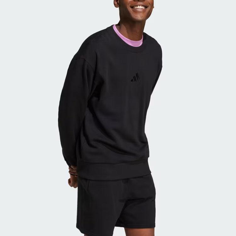 adidas Толстовка мужская с длинным рукавом с фактурным ребристым воротником и логотипом, цвет черный IX1261