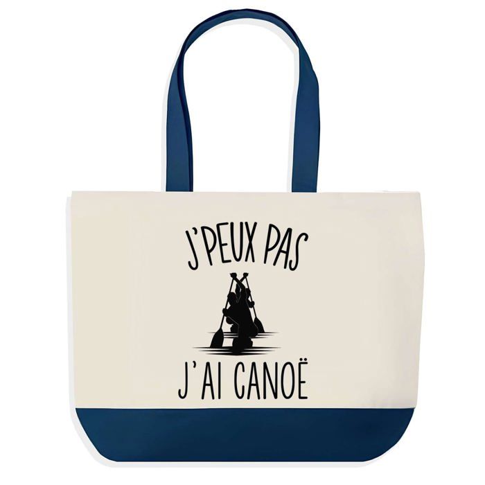 Sac shopping - PLANETEE - Grand Sac Courses Cabas - Fond bleu J'peux pas Canoë - Coton 40x45 cm - Fabriqué en France