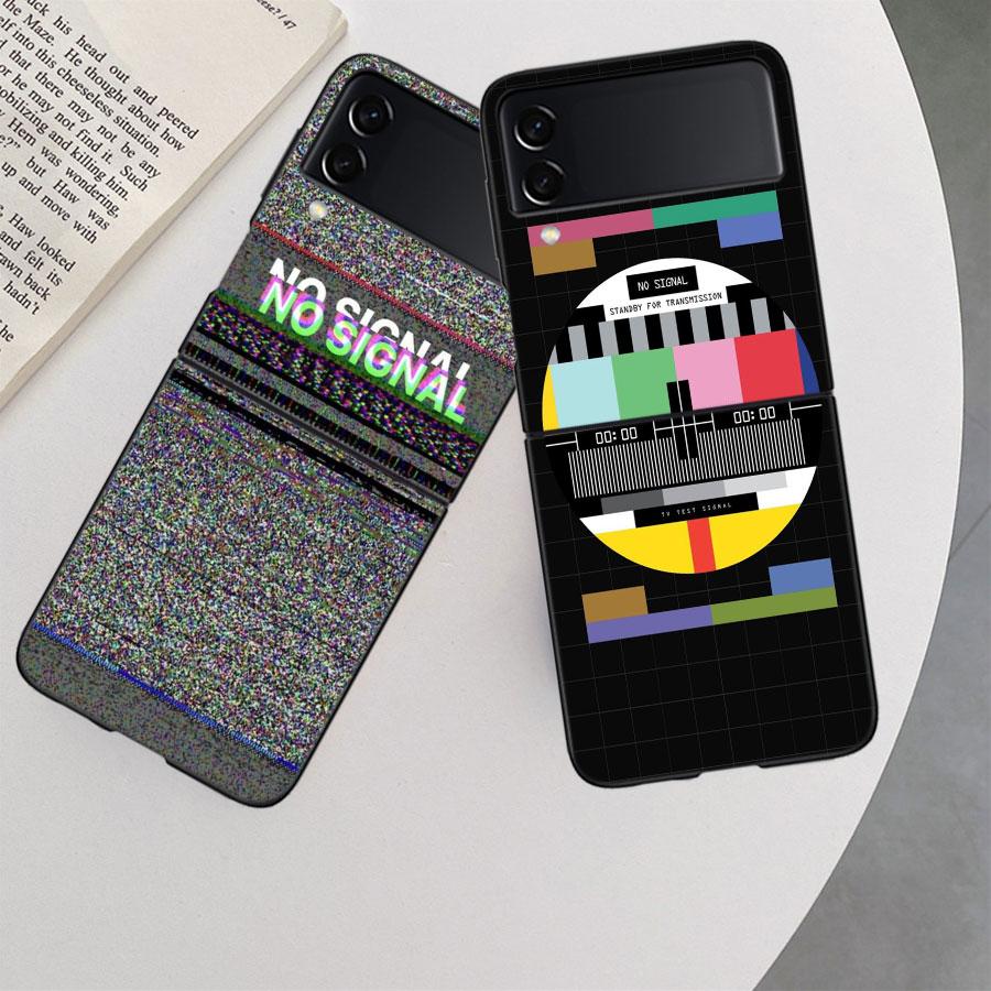 Retro TV Test Pattern Phone Case For Samsung Z Flip 7 6 5G Galaxy Z Flip 5 4 3 Black Hard Cell Cover Luxury PC Shell Coque