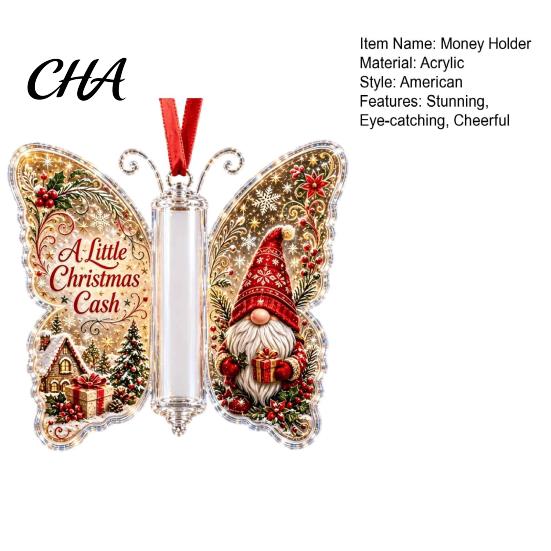 Christmas Money Holder Cash Gift Ornament, Acrylic Butterfly with Built?in Present Clear Compartment, Holiday Hanging Ornament for Tree, Window