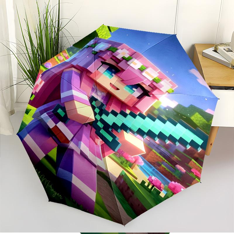 Sandbox game Print Automatic Open Close Umbrella, Portable Foldable Umbrella, for Outdoor Commute Camping Trip, Ideal Birthday Gift
