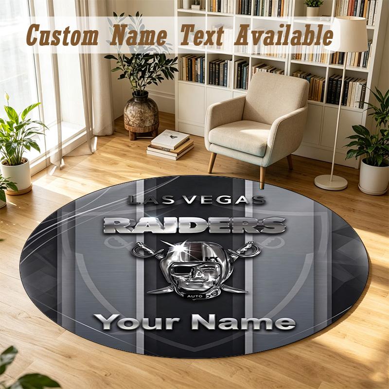 Round Rug Custom NameLas Vegas Raiders Pattern Non Slip Carpet Home Floor Decor