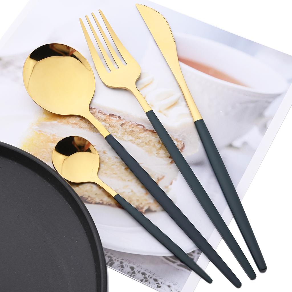 24 шт. золотой набор столовой посуды, набор посуды из нержавеющей стали, нож, вилка, ложка, роскошный набор столовых приборов, кухонные столовые приборы с коробкой, можно мыть в посудомоечной машине