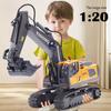 New 1:20 Remote Control Alloy Excavator 2.4G Remote Control Engineering Vehicle Crawler Truck Radio Control Toy Boys Children Gift Alloy Model