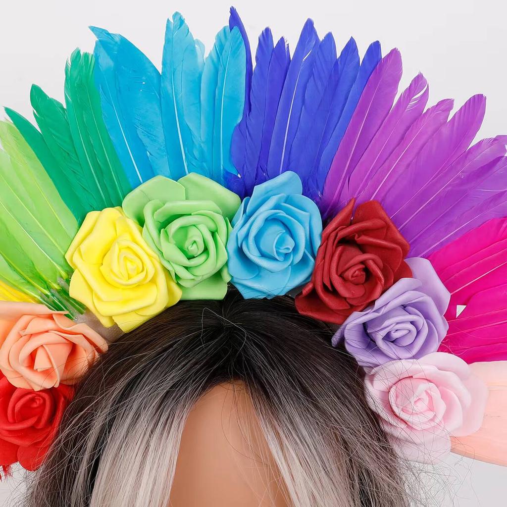 Handmade Soft Feather Headpieces Carnival Halloween Floral Headband Rose Customized Color Custom Size Wedding Favors Parties