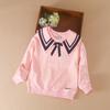 Детский свитшот с отложным воротником в консервативном стиле для девочек, весенне-осенняя рубашка-поло, детская хлопковая осенняя детская рубашка с бантом для маленьких девочек, одежда с длинными рукавами