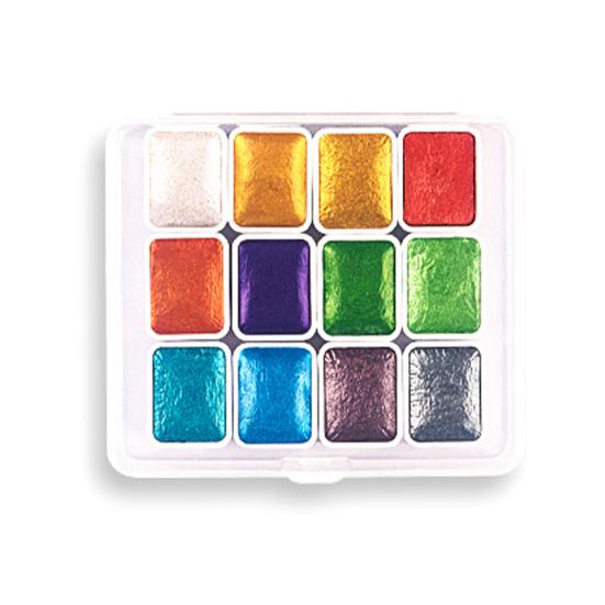 1 Box 1ML Watercolor Paint Metallic Glitter Watercolor Pigment Portable Vibrant Solid Paint Box for Artists