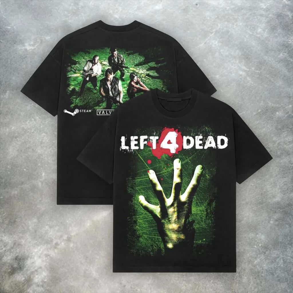 Винтажные футболки Left 4 Dead с коротким рукавом, эстетика Y2k, графический принт, черные ретро футболки, оверсайз, повседневная уличная одежда, унисекс