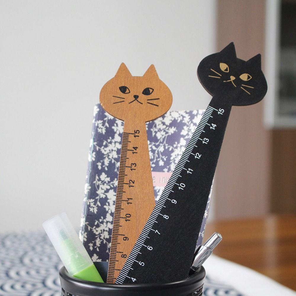 1PC Wooden Cute Cartoon Cat Household Straight Ruler Student Tools Sewing Ruler Drawing Ruler