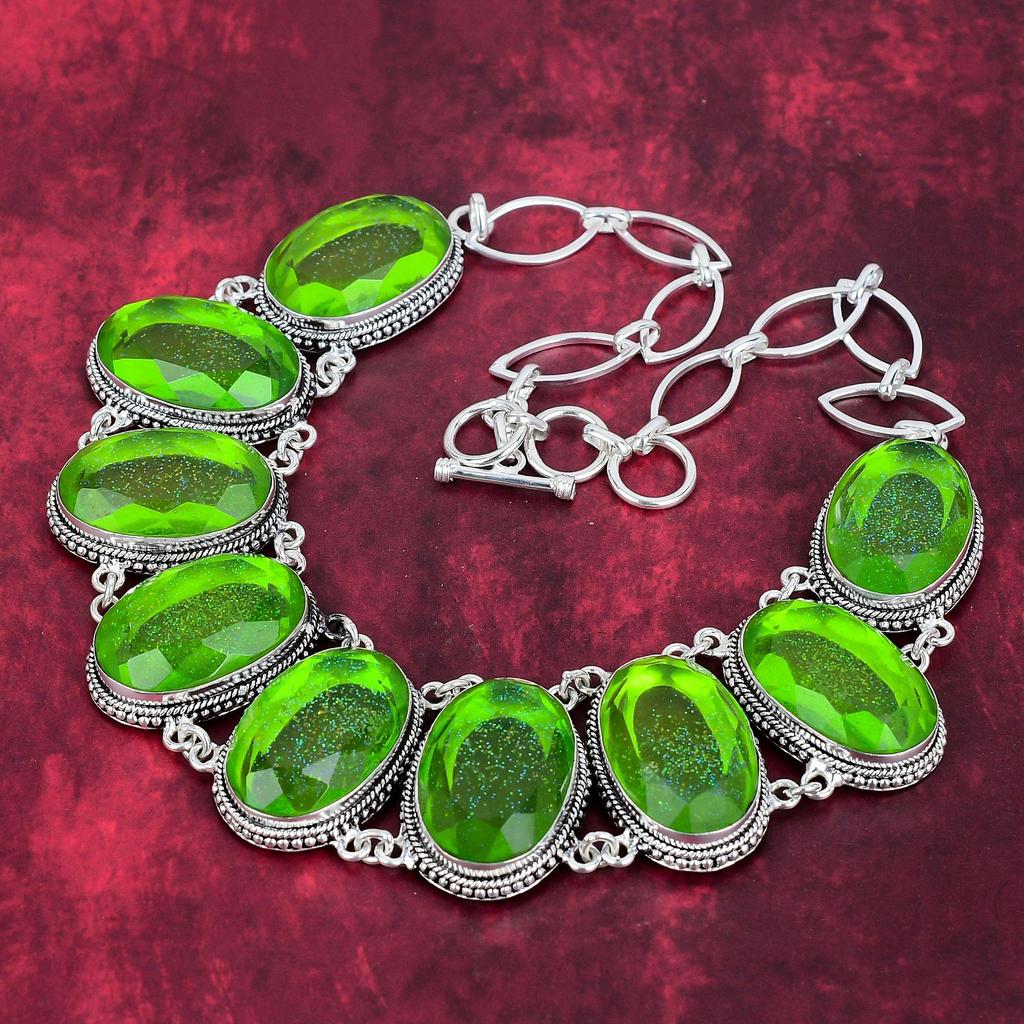 Green Triplet Opal 925 Solid Sterling Silver Necklace, Handmade Gemstone Necklace Jewelry, Gifts For Wife Brand New Necklace