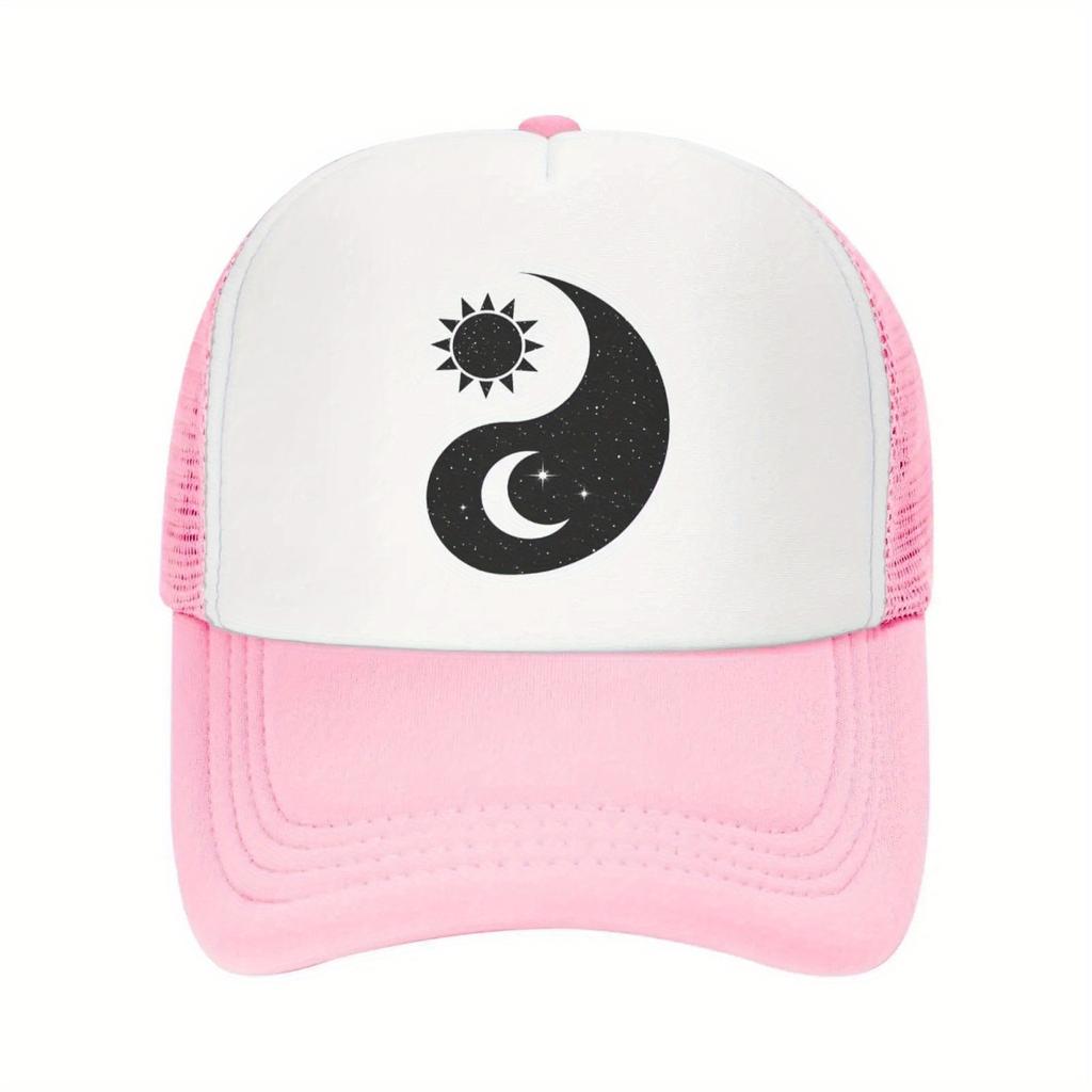 Yin Yang Sun Moon Graphic Trucker Hat Green White Adjustable Unisex Baseball Cap Casual Outdoor