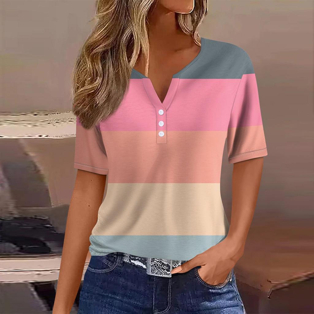 Женский модный повседневный топ с v-образным вырезом и коротким рукавом с геометрическим принтом