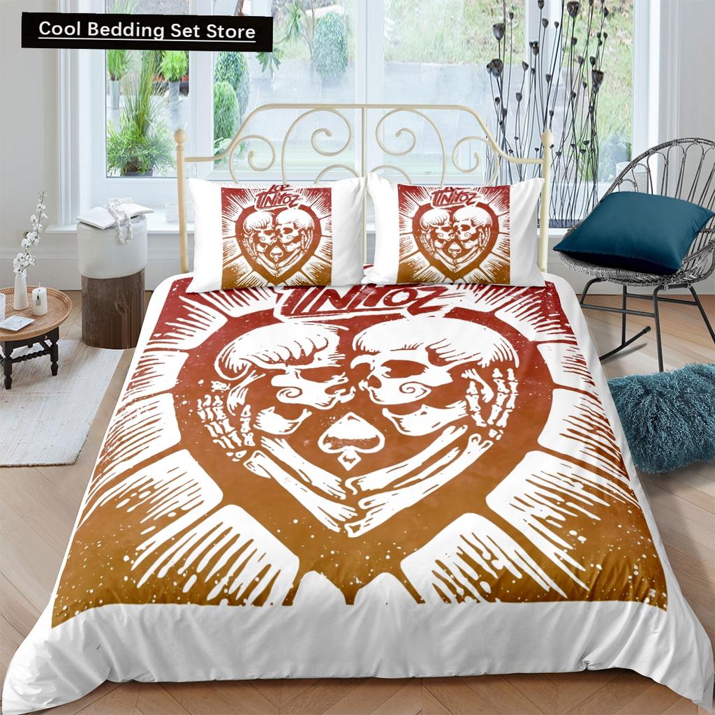 Скелет King Queen Пододеяльник Череп Постельное белье Комплект для детей Подростков Взрослых Хэллоуин Спальня Декор Мягкий Одеяло Чехол Наволочки