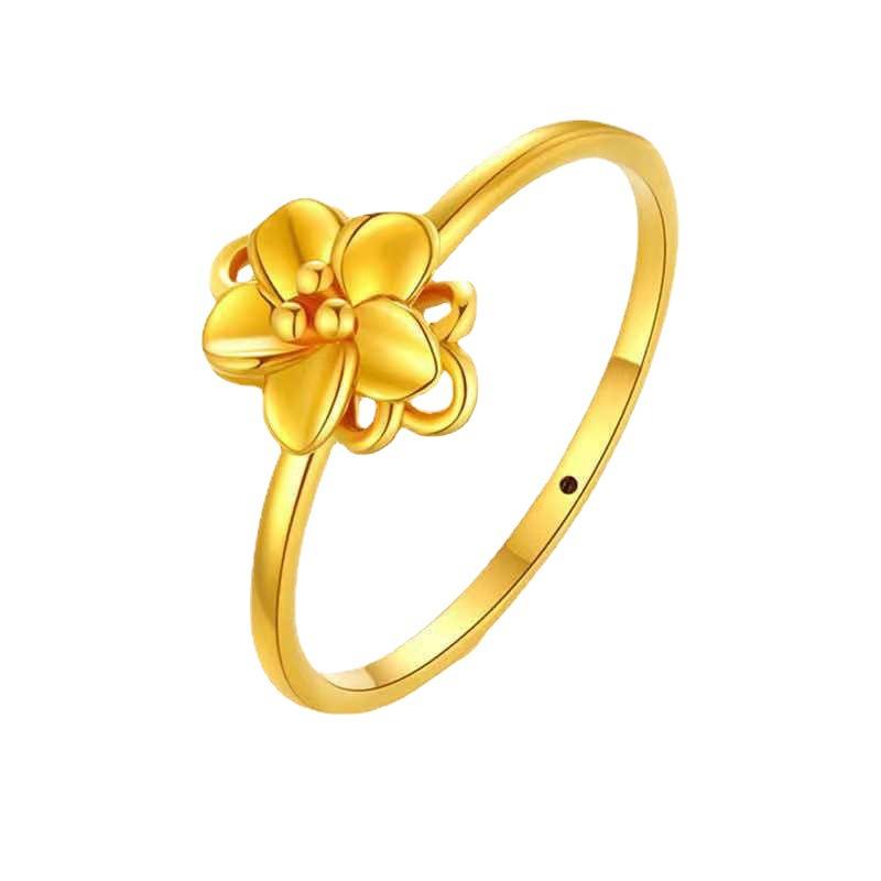18k Gold Flower Ring Yellow Gold Au750 Small Flower Fashion Ring