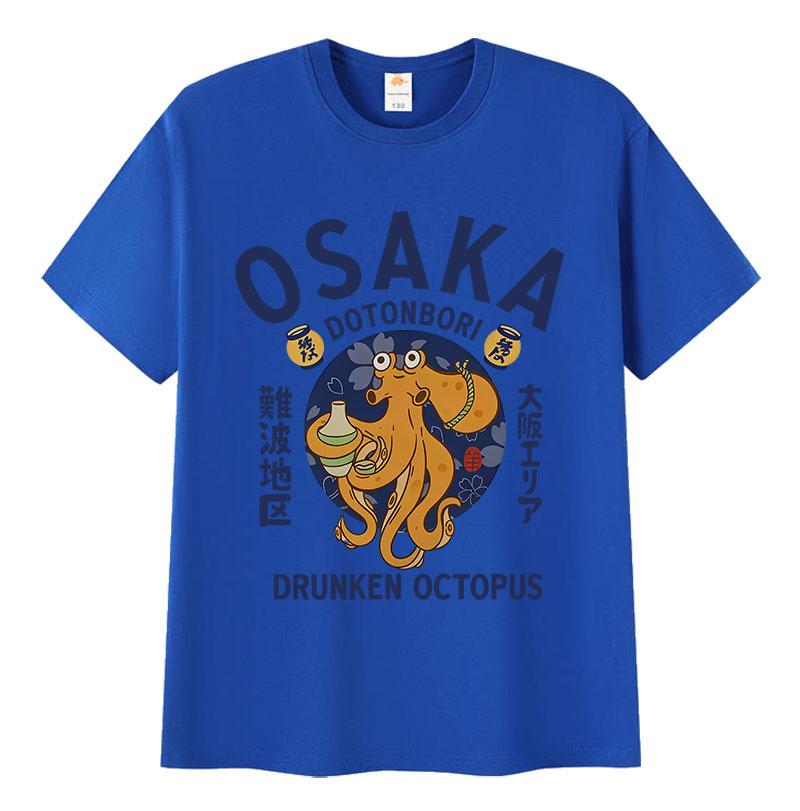 Японская Осака Дотонбори Пьяный Осьминог Любитель Еды Забавная Футболка Мужская Женская Винтажная Харадзюку Оверсайз Хлопковая Футболка Уличная Одежда