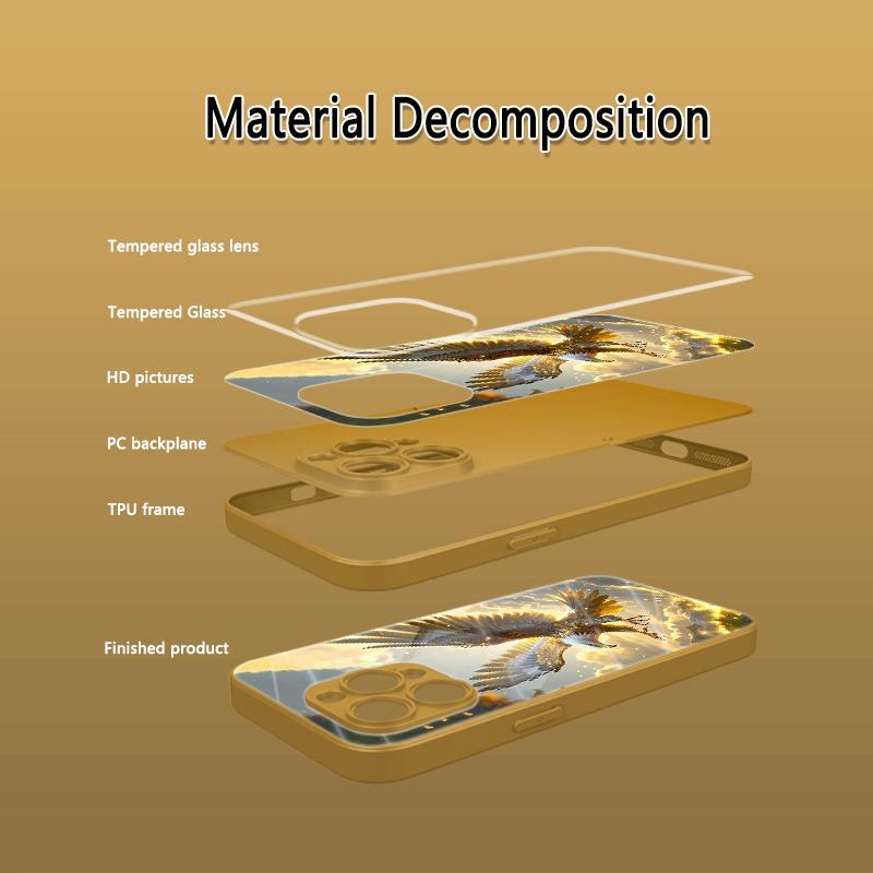 Крутой узор Золотого Орла Золотая Металлическая Краска Стеклянный Чехол для Телефона Для iPhone 17 16 15 14 13 12 11 Pro Max 15 Plus 17 Air 16E Чехол