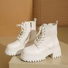 Модные теплые удобные однотонные простые зимние стильные толстые подошвы увеличенные модные ботинки универсальные тонкие повседневные женские ботинки на шнуровке