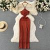 Slim Looking Hollow-out Halter Dress Socialite Mop Sling