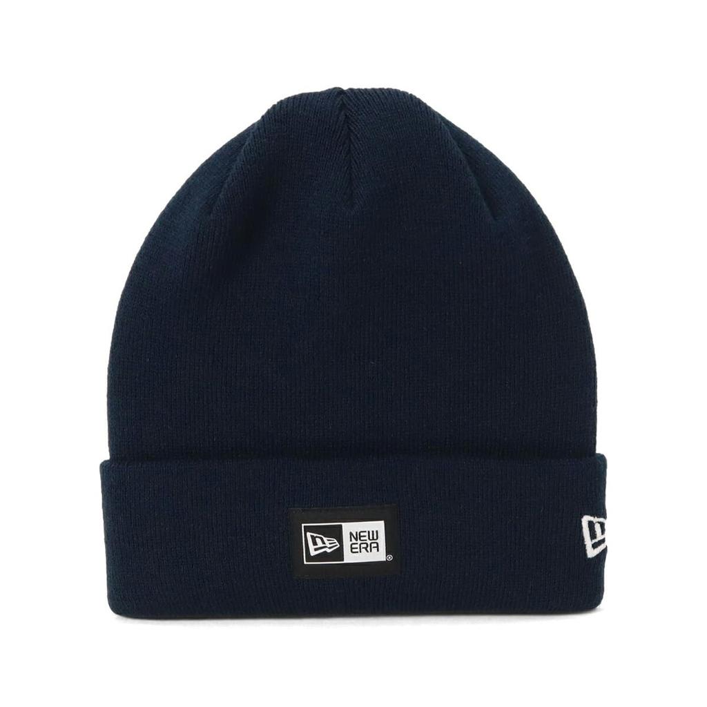 New Era Basic Cuff Knit Beanie Box Logo Label Navy Free Size
