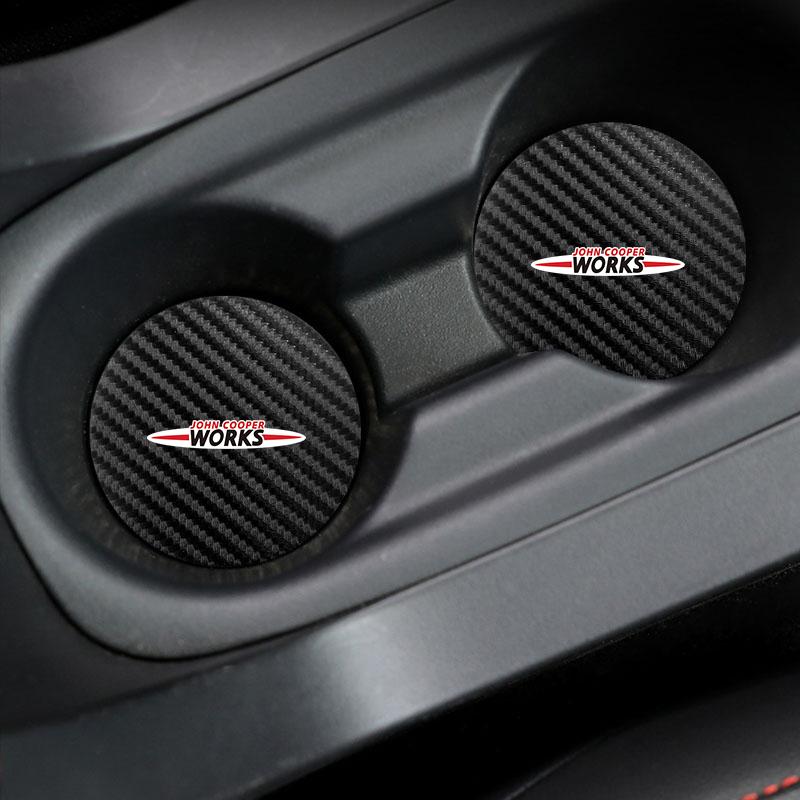 2Pcs Car Carbon Fiber Pattern Anti Slip Cup Protection Pad For BMW Mini Works Cooper F55 F56 F57 F60 F54 R50 R52 R53 R55 R56