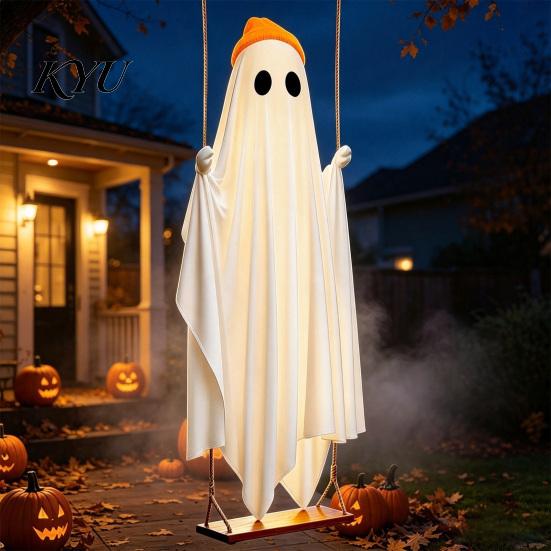 Outdoor Halloween Atmosphere Lights Decorations Indoor, IP44 Waterproof Light Up Hanging Swing Cute Ghost Decoration, DIY Party Props Standing