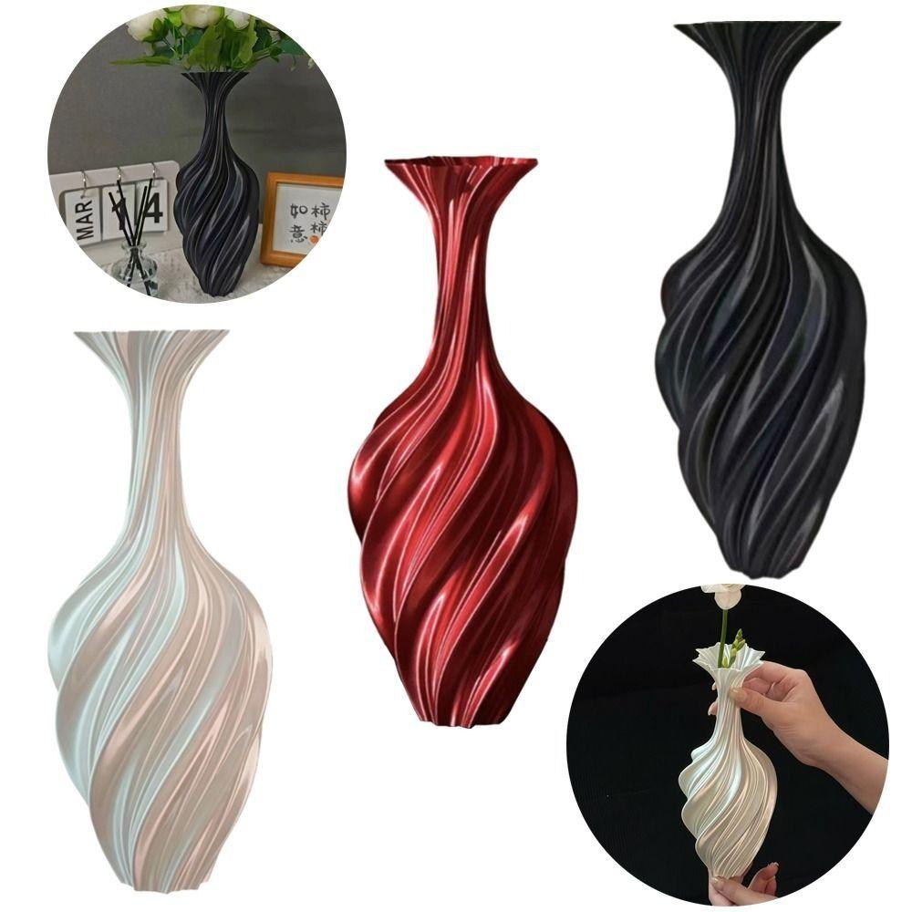Vintage Style 3D Printed Flower Vases Swirl Pattern Minimalist Floral Decor Tabletop Display