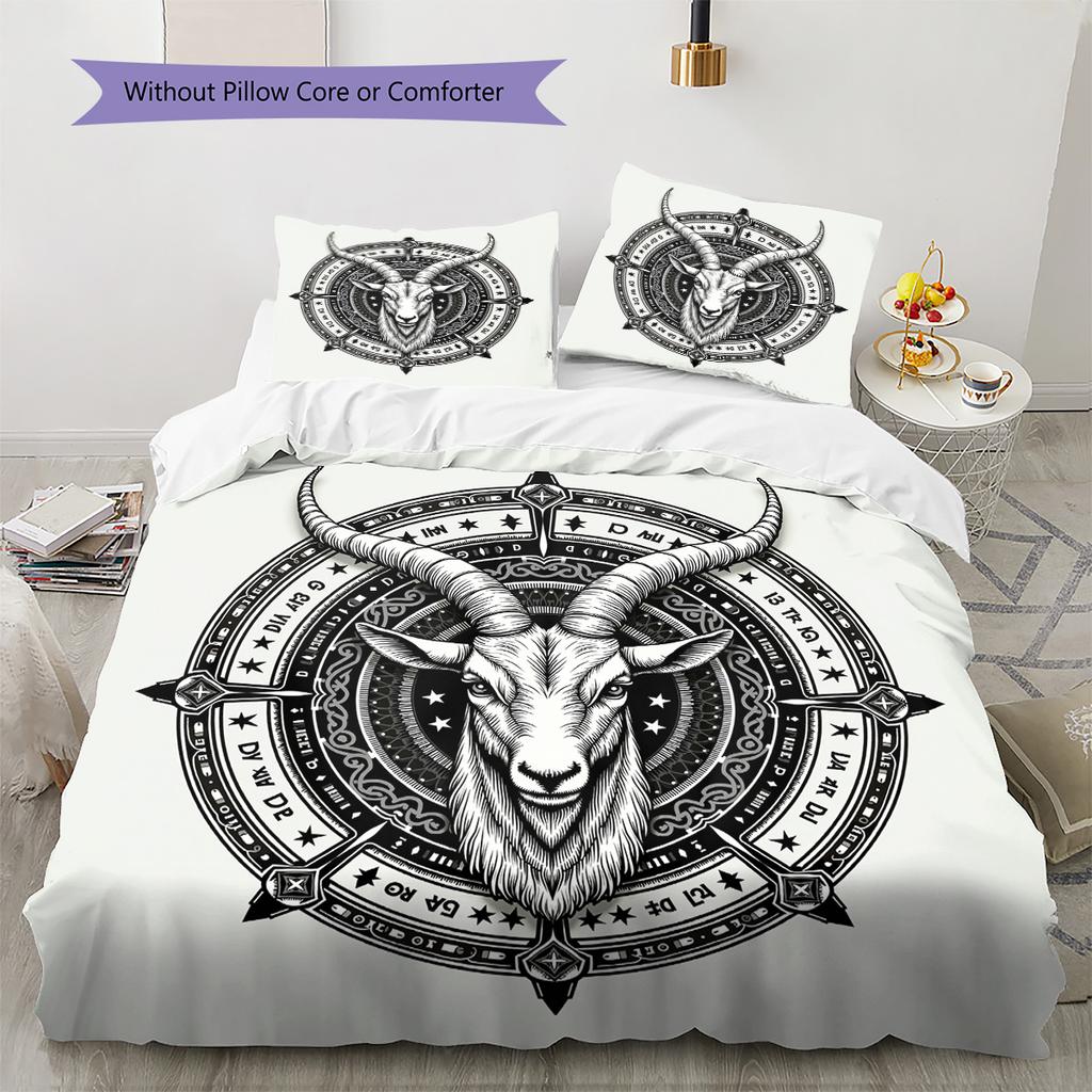Vintage Ram Horn Symbol Pattern Bedding Quilt Set Home Decoration Gift (1 * duvet cover + 2 * pillowcase without core)