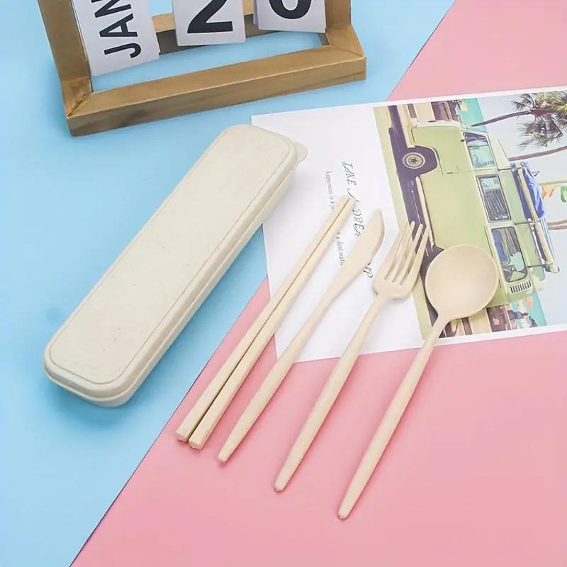 5 шт./набор портативных дорожных столовых приборов с футляром, многоразовая посуда включает столовые приборы, кофейную ложку, вилку для салата, нож для стейка, еду