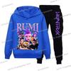 Teen KPop Demon Hunters Hoodies+Pants Sets Boys Girls Korean Anime Movie Hoody Fashion Long Sleeve Kids Hooded Sports Suits