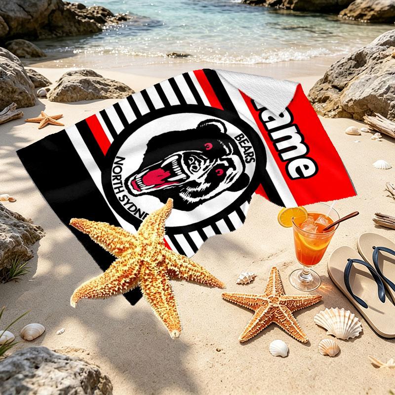 Custom Name Personalized North Sydney Bears Print Beach Towel, for Trip Camping Beach Party Home Decor, Birthday Gift for Family & Friends