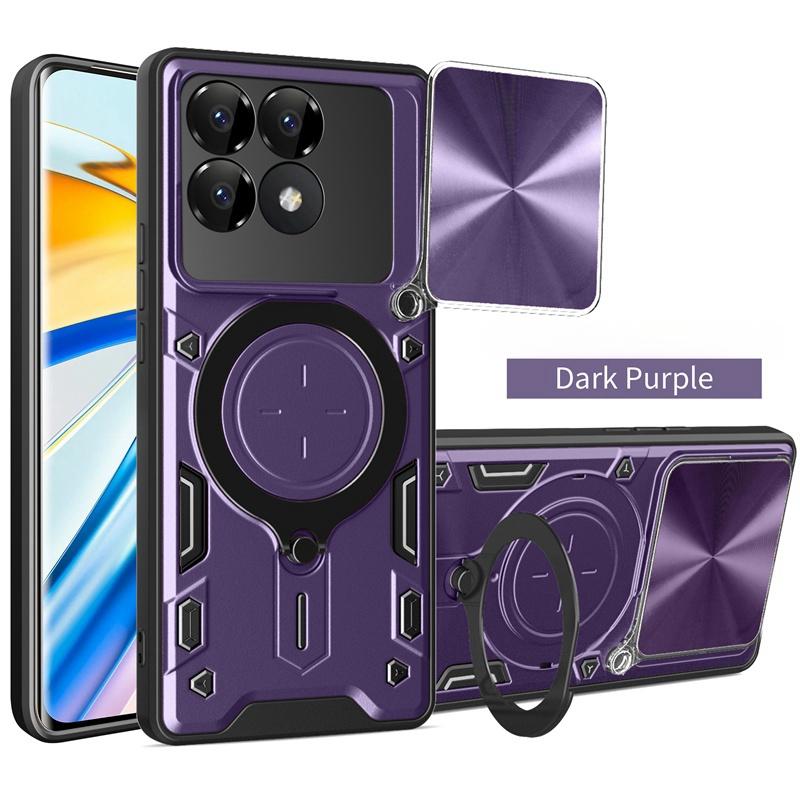 Магнитное кольцо-подставка Бронированный чехол Funda для Xiaomi Poco F6 Pro Чехол со сдвижной крышкой для камеры Poxo Poko Little F 6 Pro F6Pro Pocof6 5G