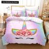 Kids Unicorn Eyelash Pink Princess Duvet Cover King Queen Bedding Set Fairy Magic Animal Closed Eye 2/3pcs Polyester Quilt Cover