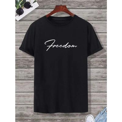 Футболка с принтом 'Freedom' для мужской повседневной моды с коротким рукавом и круглым вырезом, летние футболки, топы, обычные и оверсайз футболки