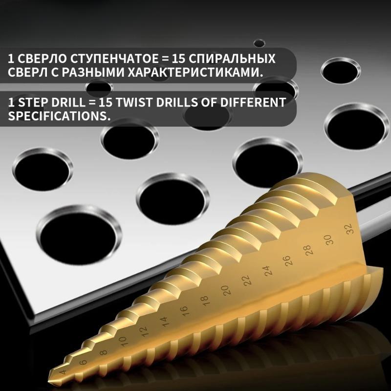 6Pcs Step Drill Bit Saw Drill Bit Set Titanium Milling CutterFor Woodworking Metal Core Hole Opener Titanium Plated Pagoda Drill Bit