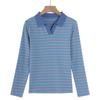 Women Striped T-Shirt Long Sleeve Tshirts V Neck Lady Tee Tops Female Clothes