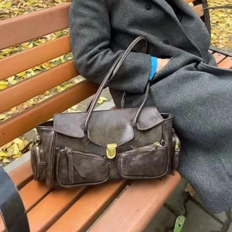 Yogodlns Винтажная сумка подмышку для девочки Универсальная сумка Многокарманная мотоциклетная сумка Роскошная дизайнерская сумка Кожаная сумка на ремешке-спагетти