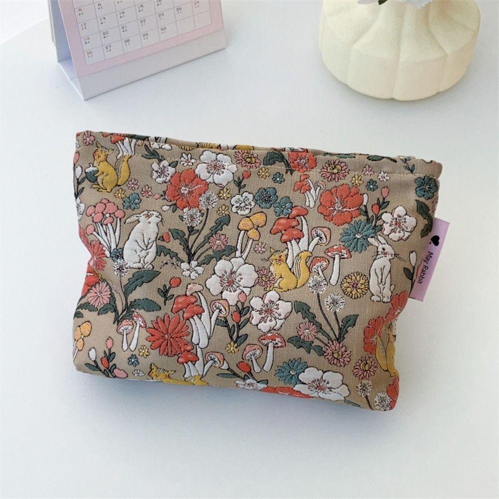 Canvas Embroidered Cosmetic Bag Korean Style Makeup Bag Creative Jacquard Storage Bag Travel