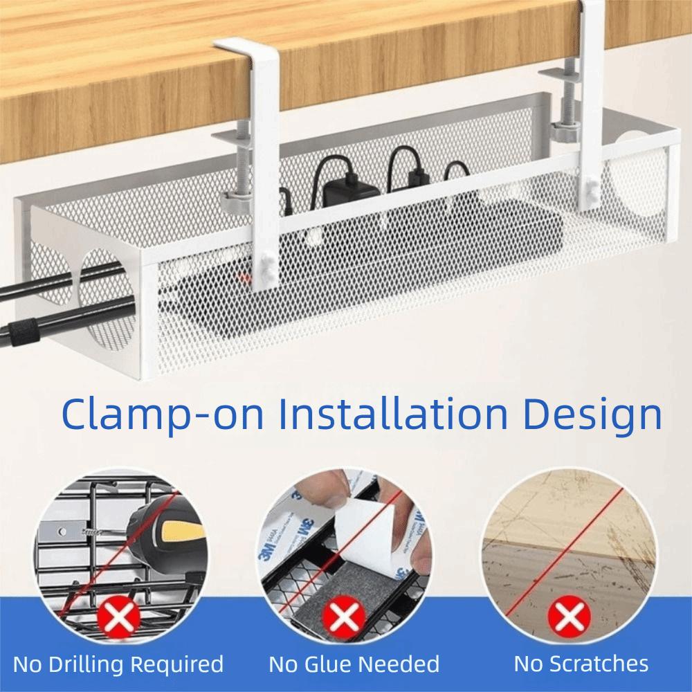 No Drilling Under Desk Wire Management Tray Space Saving Power Strip Cord Holder Office