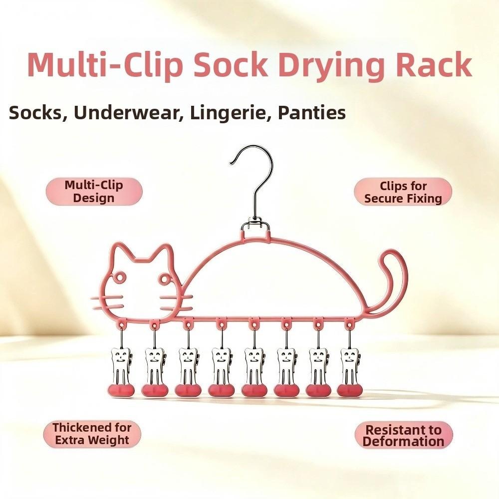 Cat Shape Socks Drying Rack Windproof Clothes Hanger Underwear Drying Clips Indoor Outdoor Use