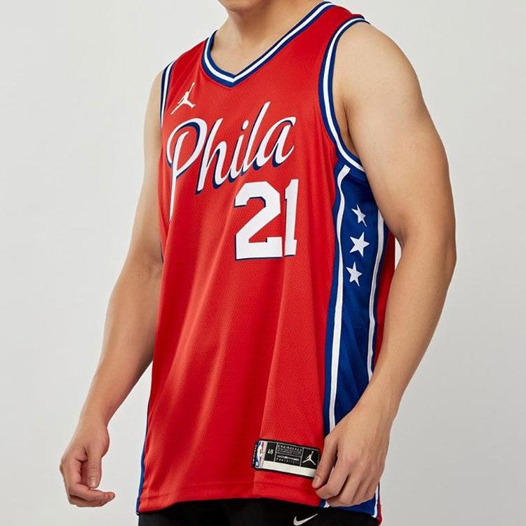 Jordan NBA Statement Edition Swingman Jersey, Джоэл Эмбиид, Philadelphia 76ers мужской баскетбольный жилет красный CV9490-666