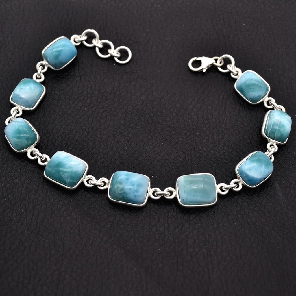 925 Sterling Silver, Natural Larimar Gemstone Bracelet, Handmade Jewelry, Gift for Her, Larimar Jewelry, Wedding Gift, Women Bracelet