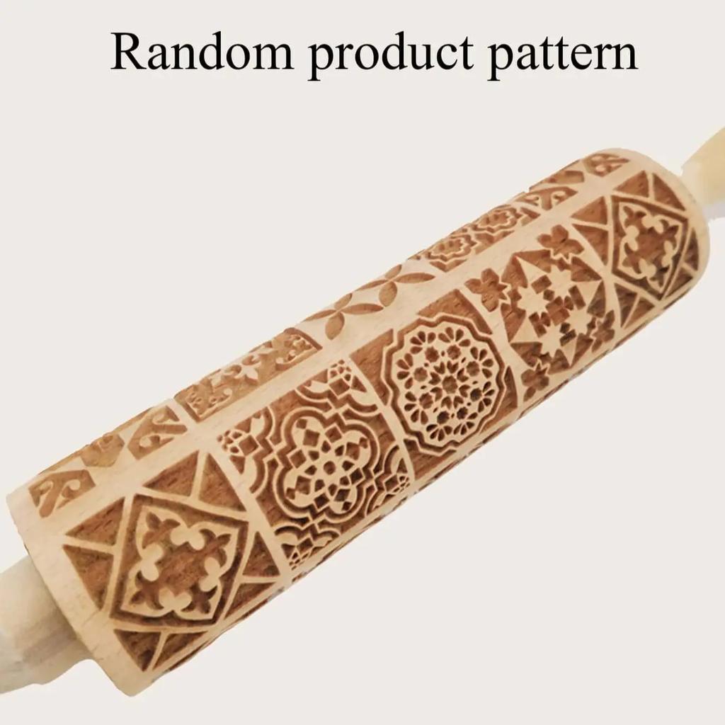 Exquisite Pattern Rolling Pin Wooden Embossing Baking Tools Reindeer Dough Engraved Square Grid Cookies Mold