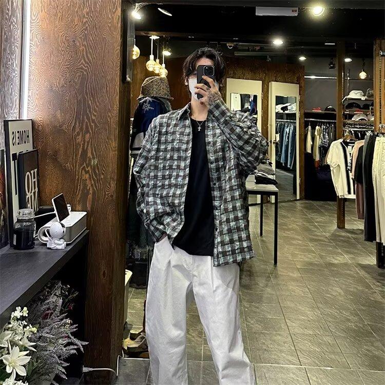 Рубашка с длинным рукавом с буквенным принтом 2024 года в японском стиле в стиле Гонконга, свободная рубашка для мальчиков, летнее модное универсальное повседневное пальто