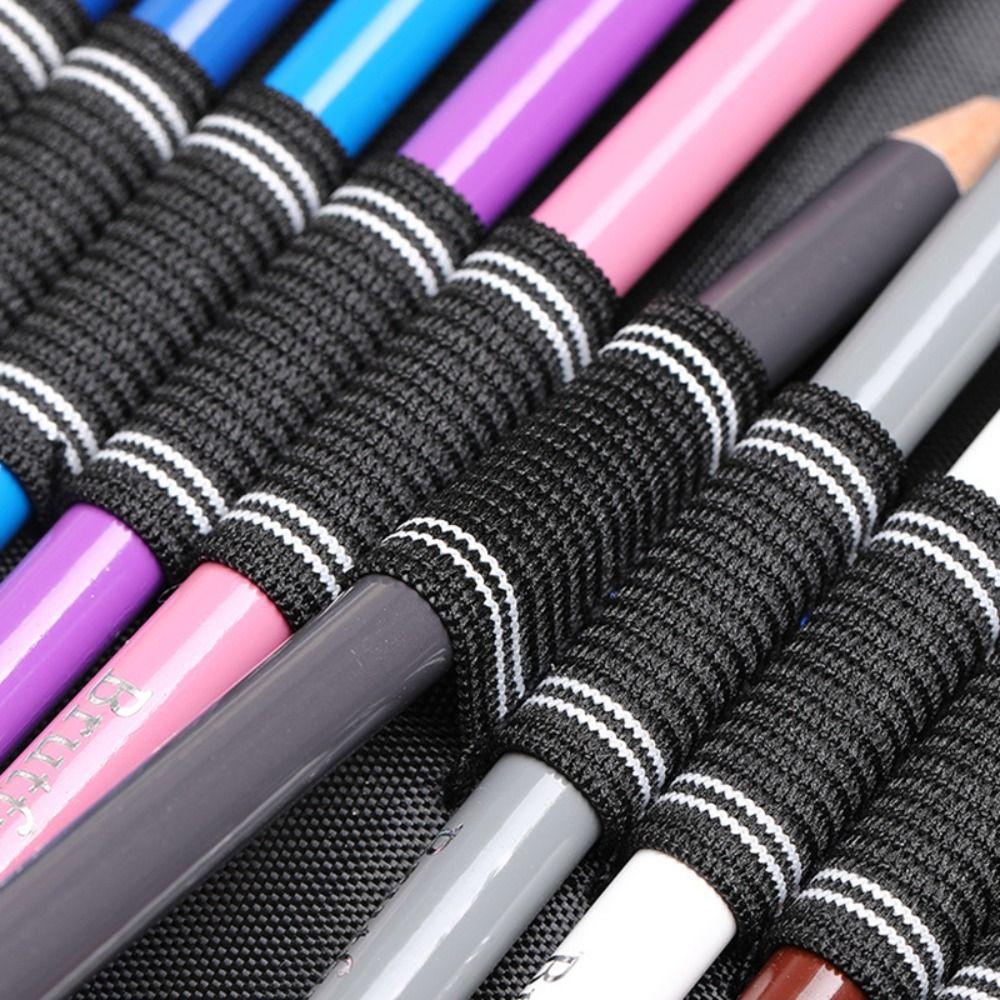 36/48/72 Holes Pen Curtain Black Oxford Painting Pencil Organizer Pencil Bag  Art Supplies